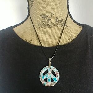 Speckled Glass Peace Sign Pendant Necklace